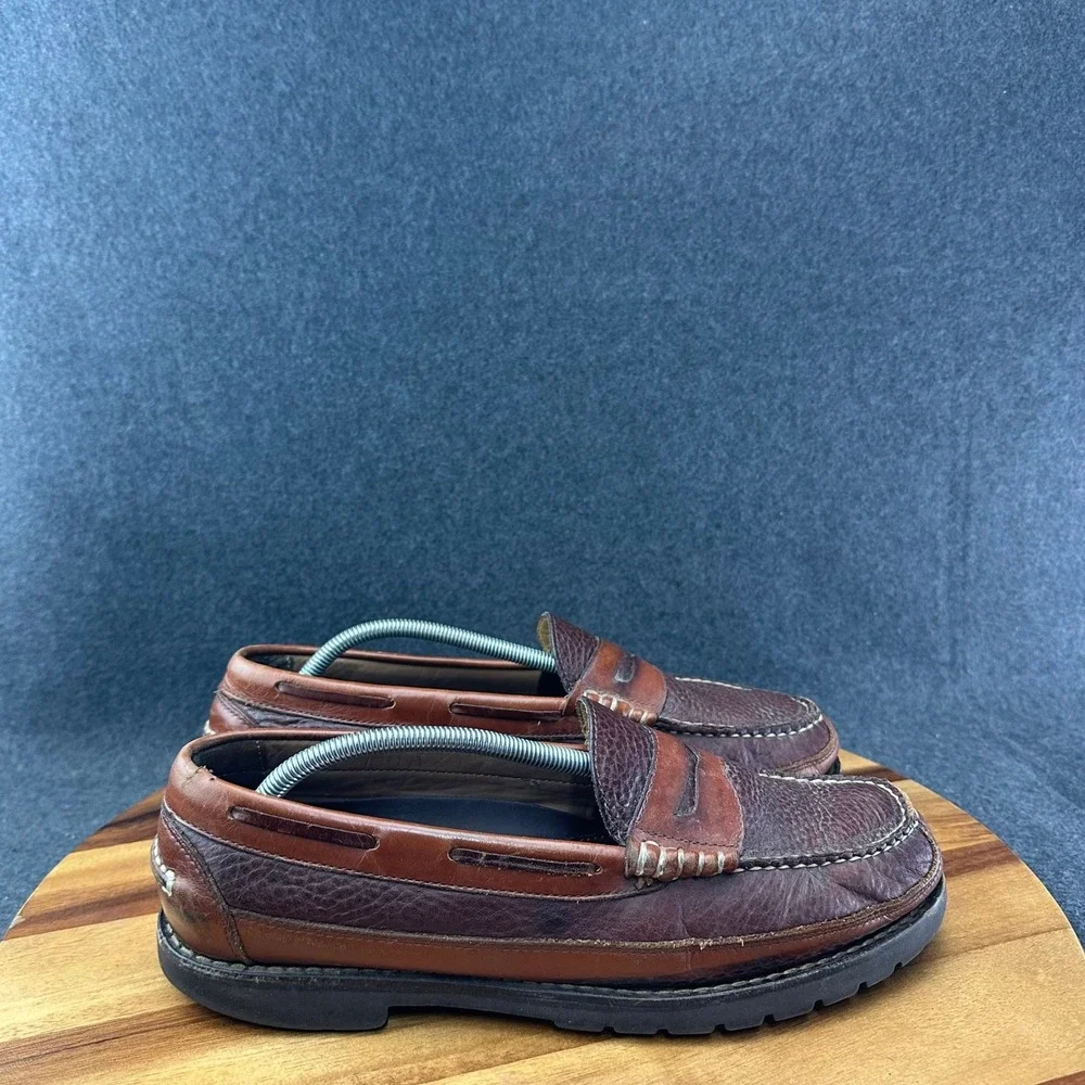 L.L. Bean Allagash Penny Loafers Bison Leather Lug Soles Moc Men Sz 11.5D